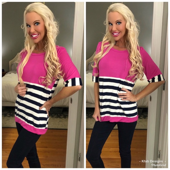 Tops - LAST 2! 🛍 Pretty Fuchsia Striped Pattern Tunic!